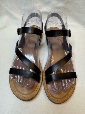 MIA Black Strappy Ankle Strap Flat Sandals 7.5